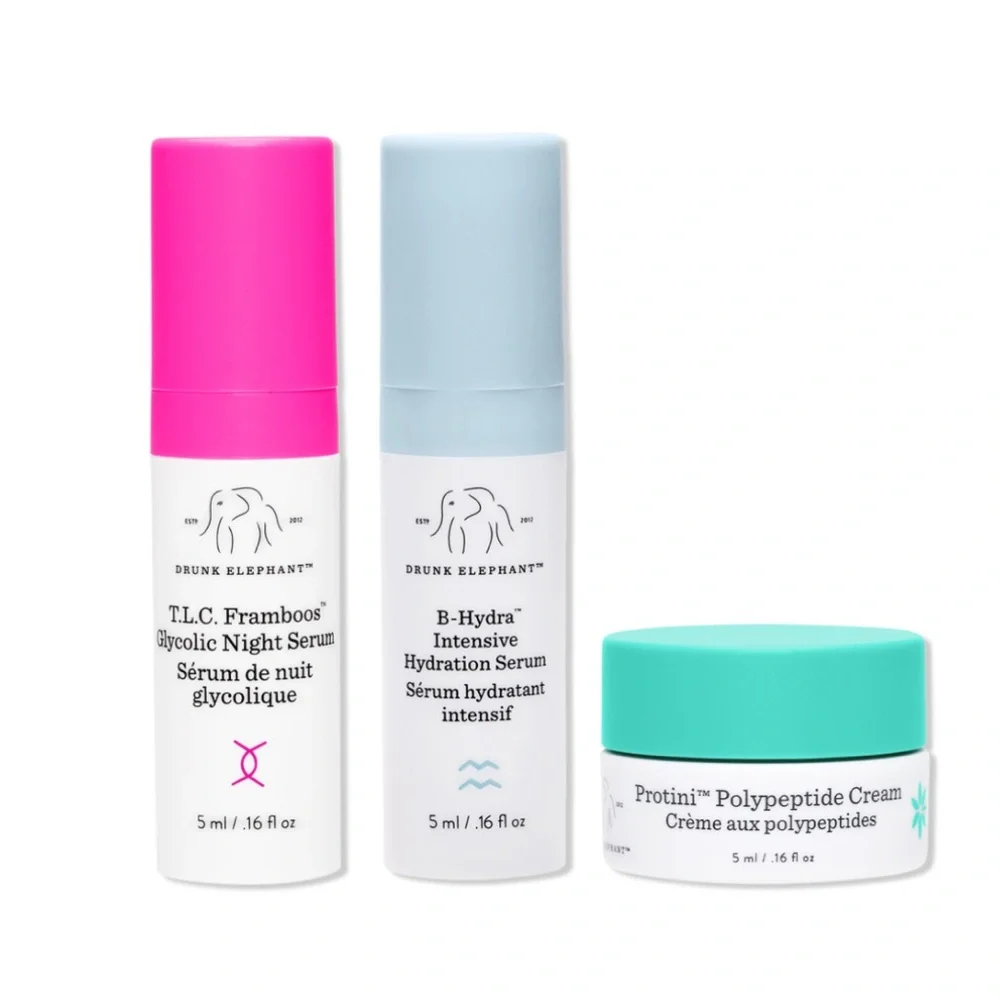 DRUNK ELEPHANT 3p TLC Framboos Glycolic Night B-Hydra Serum Protini Cream NIP